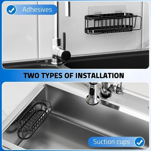 Cisily Kitchen Sponge Holder for Sink, Stainless Steel, Black