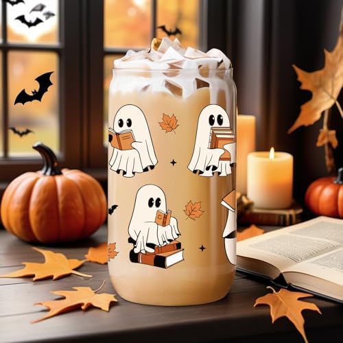 Coolife Halloween Ghost Reading Cup, 16 oz Bookish Fall Glass Tumbler