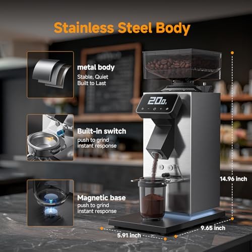 AMZCHEF Commercial Flat Burr Espresso Grinder, Black