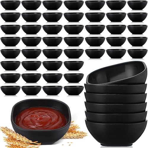 Gejoy 50 Pcs Dipping Sauce Bowls 4.5 oz Wheat Straw Small Dish, Black