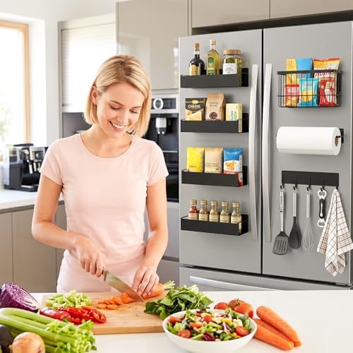 7-Pack Magnetic Spice Rack for Refrigerator, Black