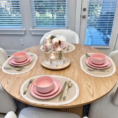 FAVE Boho Oval Woven Placemats Set of 6, Washable Table Mats with