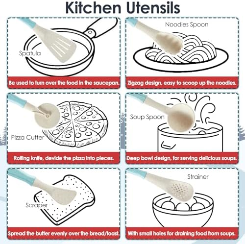 BUYGER Play Kitchen Pots and Pans Set, Pretend Play Utensils
