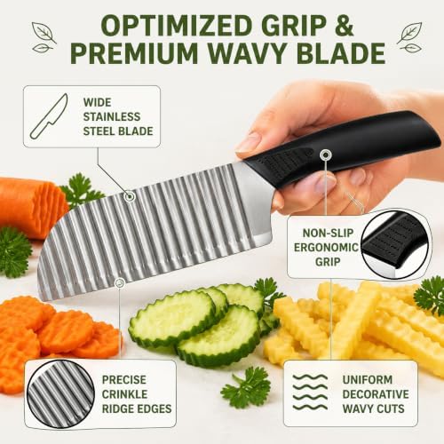 Stainless Steel Crinkle Cutter, Wavy Potato Slicer Wave Chopper with