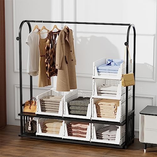 5 Packs Stackable Plastic Storage Basket for Closet Foldable Closet