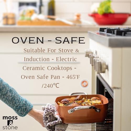 Moss & Stone 5 Pcs Deep Fry Pan Set with Fry Basket, 5 Qt Copper Pan