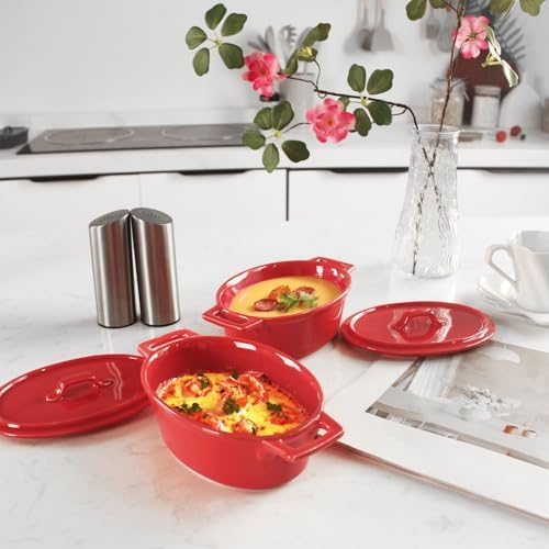 Ceramic Mini Oval Cocotte Set, 10 Ounces Small Casserole Dishes with