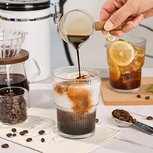 13oz Iced Coffee Cups,2Pcs Glass Cups with Lids and Straws Drinking