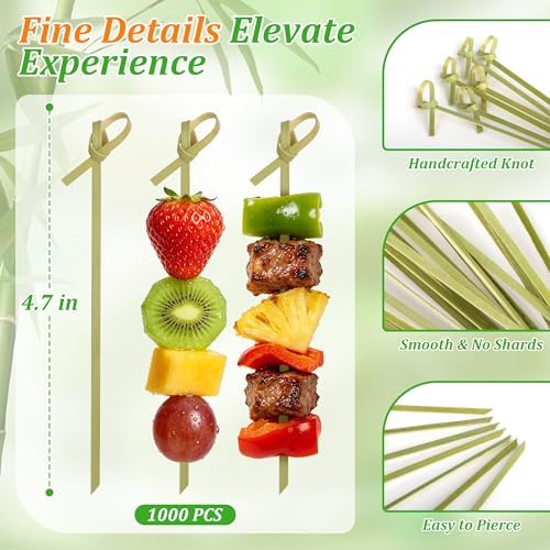 1000PCS Bulk Cocktail Picks, 4.7 IN Handmade Natural Bamboo Knot