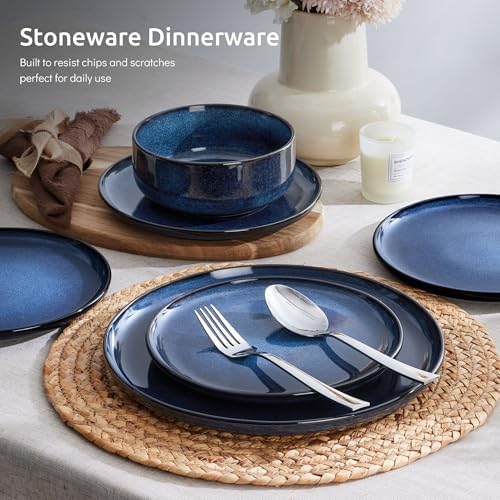 E-far Dinnerware Sets for 4, 12-Piece Stoneware Plates and Bowls Set