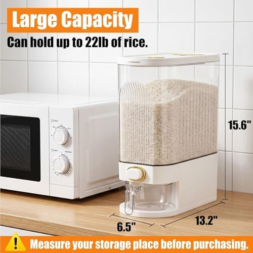 Cididu Clear Rice Holder Dispenser, 22 Lbs Large Grain Storage Container with Measuring Cup, Cylinder Household Food Dispenser Bucket Kitchen Organization for Cereal Oatmeal Coffee Bean Soybean Corn