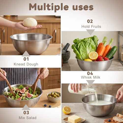 Stainless Steel Colander and Strainer Bowl Set, 3.2QT Rice Washer Strainer with Mixing Bowl, Multipurpose Kitchen Basket with Fine Mesh Colander Stainless Steel Pasta Strainers Solid Bowls