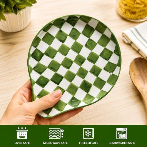 Ceramic Spoon Rest for Stove Top, Spoon Holder for Counter, Green