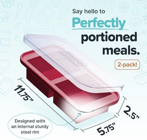 Souper Cubes 2 Cup Freezer Tray with Lid, Cranberry, 2-Pack