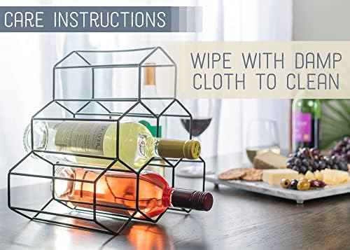 NAT & Jules Honeycomb Black Metal Tabletop Wine Rack - Perfect for