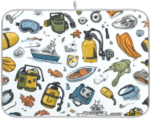 OTVEE Diving Gear Art Dish Drying Mat for Kitchen Counter Absorbent