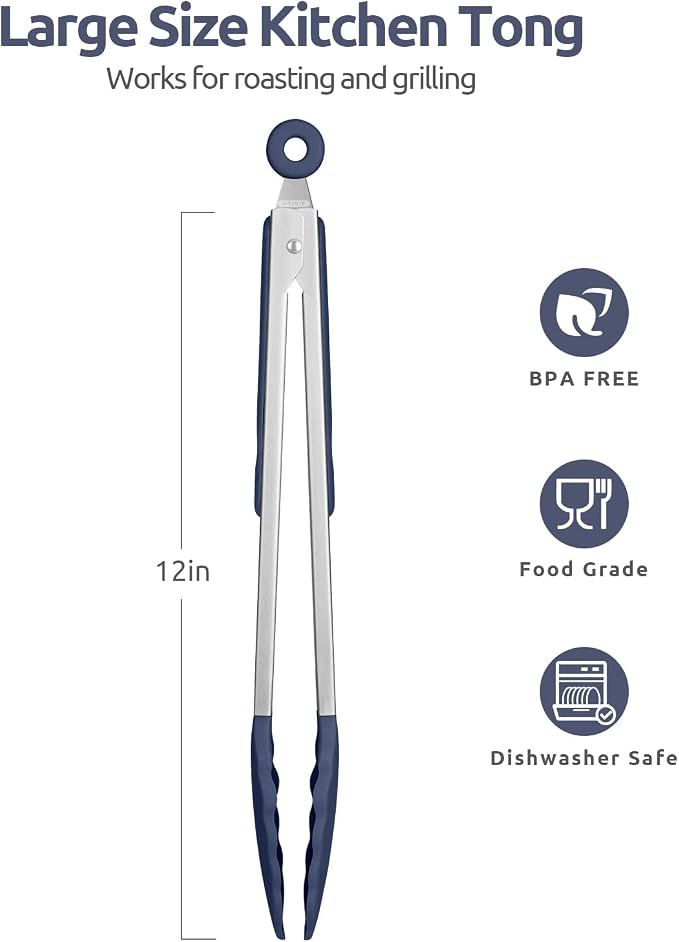 600ºF Heat Resistant Kitchen Tongs: U-Taste 12 inch Large Silicone Cooking Tong - Image 2
