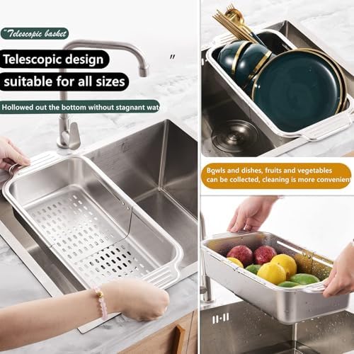 ZDRongZhen Over the Sink Colander, Medium, Stainless Steel
