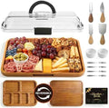 Renmxj Charcuterie Board with Lid, Carbonized Bamboo, Knives Set and Bowls
