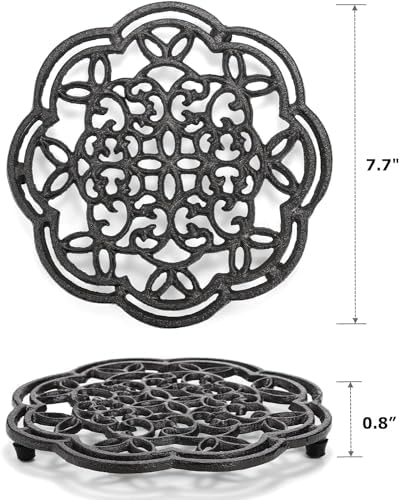 Yopay 2 Pack Cast Iron Trivet Heavy Duty, 7.7 inch Round Metal Trivet