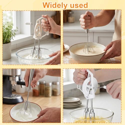 2 PCS Egg Beaters Hand Crank, Manual Egg Whisker Set with Stainless