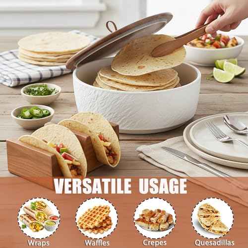 Ceramic Tortilla Warmer with Wooden Lid & Silicone Seal – 8 Inch