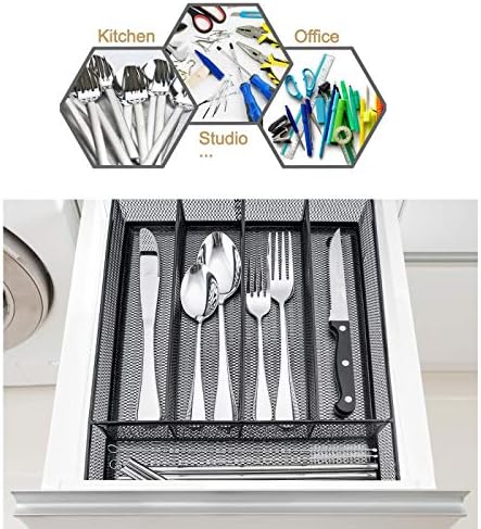 HaWare Utensil Drawer Organizer, 5 Compartment, 12.5 x 9.2 Inch, Black