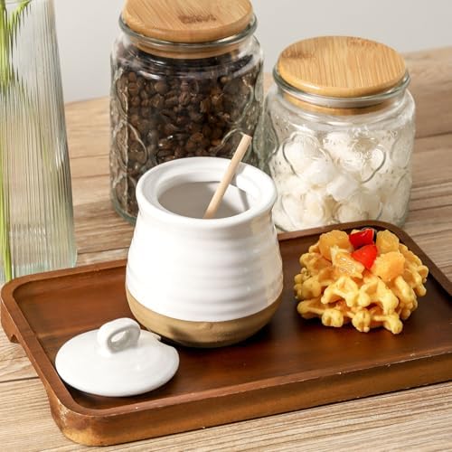 Ceramic Sugar and Creamer Container Set of 3 and 12 Ounce Honey Jar