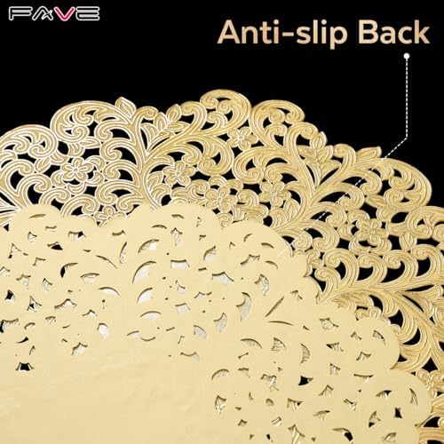 FAVE Gold Round Placemats Set of 6, Washable Place Mats for Dining