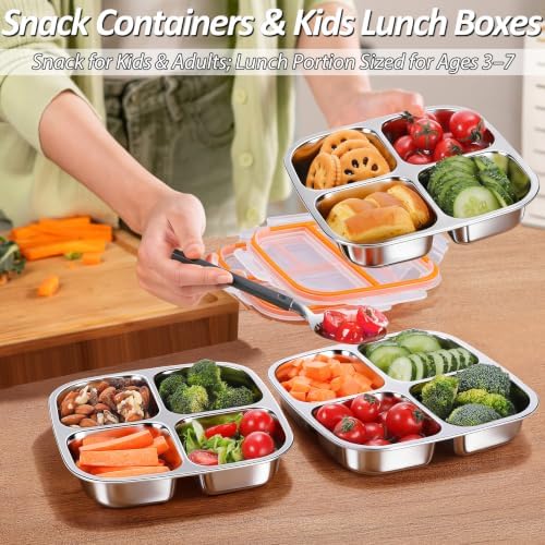 3-Pack Stainless Steel Snack Containers & Kids Lunch Boxes, 20 oz Each