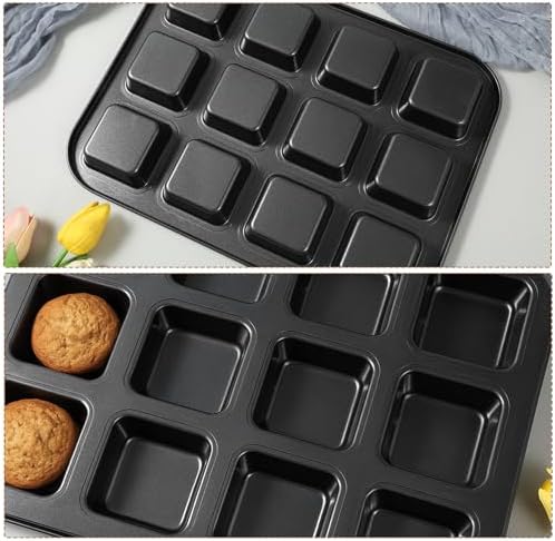 3-Pack Non-Stick Brownie Pans, 12-Cavity Square Muffin Pans – Carbon