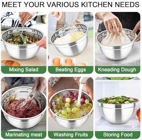 TeamFar Mixing Bowls with Lids, 5PCS Stainless Steel Metal Salad Bowl