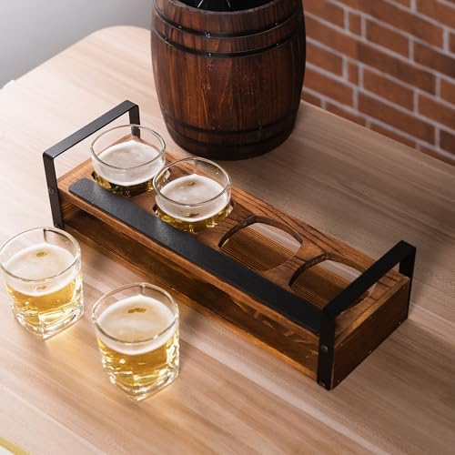 Vintage Piece Beer Flight Board Tasting Sampler Set with Chalkboard
