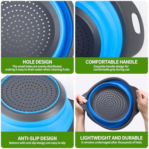 Tri-Color Silicone Collapsible Colander Set (3Pcs 2/4/6 QT) - Space