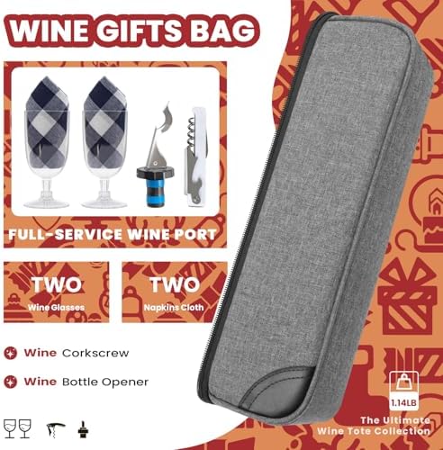 ALLCAMP Wine Bag, Wine Gift Set with Glasses & Opener, Gift for Lovers