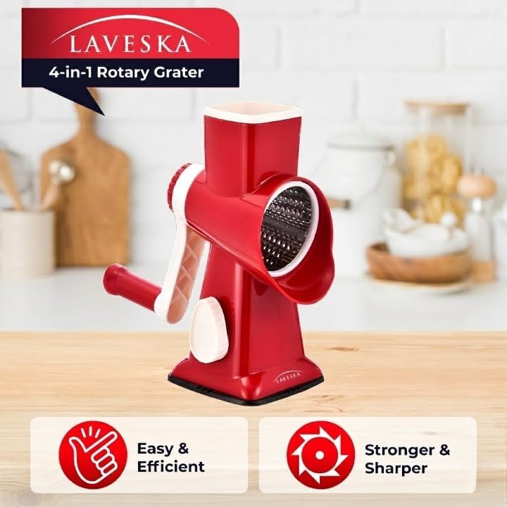 Rotary Cheese Grater Vegetable Slicer, 4-in-1, Red
