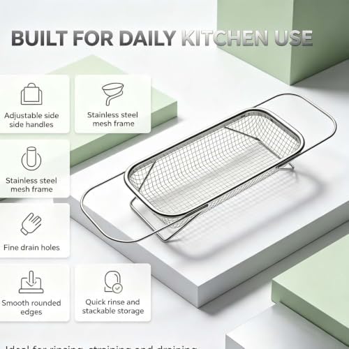 Expandable Over-the-Sink Stainless Steel Drain Basket,L