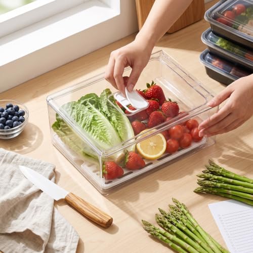 GLOGLOW Refrigerator Storage Box, Stackable PET PP Fridge Organizer