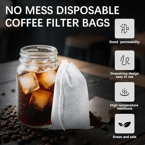 100 Pcs Cold Brew Bags 6x8 inch, No Mess Disposable Cold Brew Coffee