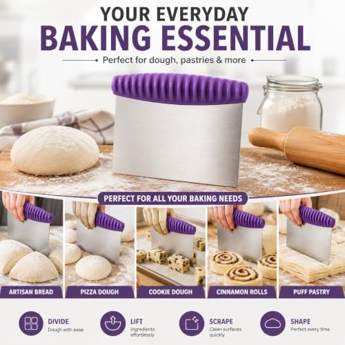 Stainless Steel Dough Scraper with Non-Slip Silicone Grip, Heavy Duty