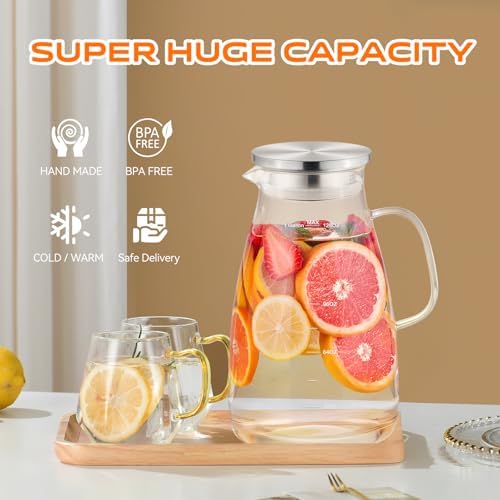 Aofmee Glass Pitcher with Lid and Handle, Glass Water Pitchers