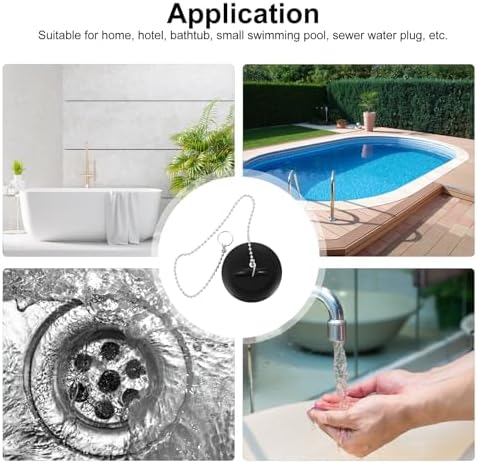 Black Silicone Drain Stopper 2 Piece Set with Chain Design