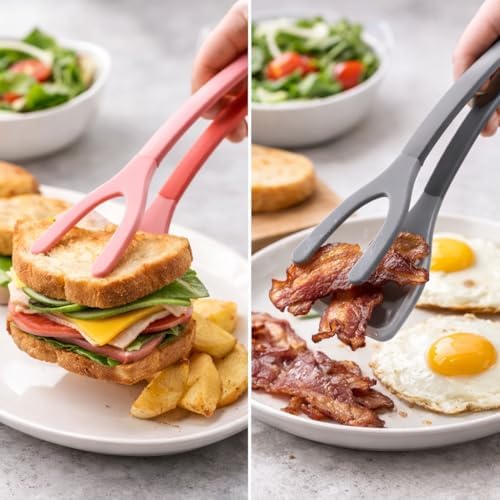 Silicone Spatula Tongs Set of 2, Red & Black