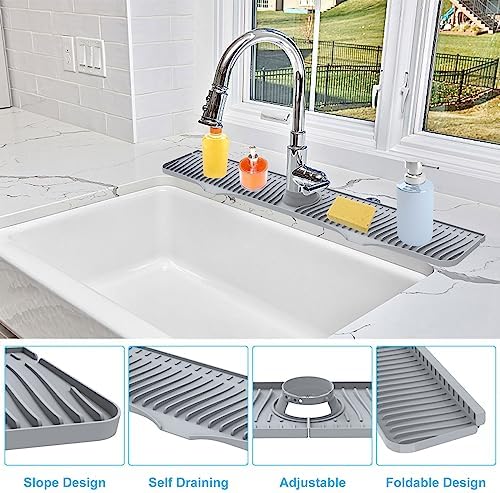 Kitchen Sink Splash Guard, 32"x 5.5", Silicone Faucet Splash Guard