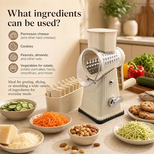 JA&MIU Rotary Cheese Grater with 5 Blades