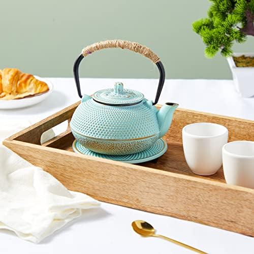 Juvale Cast Iron Tea Kettle with Infuser - Green, 18 oz/500 ml