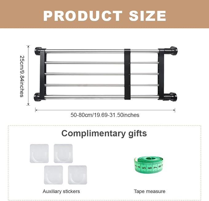 Hershii Expandable Closet Tension Shelf Rod Adjustable Metal Storage Rack - Image 2