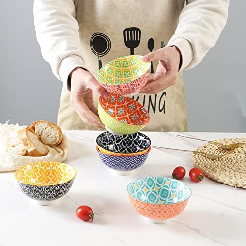 Metahom Small Ceramic Bowls, Colorful Dessert Bowls 10 Oz, Set of 6