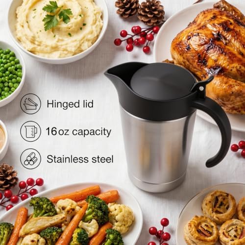 Stainless Steel Double Insulated Gravy Boat With Lid/Sauce Jug 16 OZ