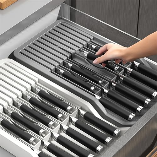 RIIPOO Expandable Drawer Knife Utensil Organizer Block Holder for